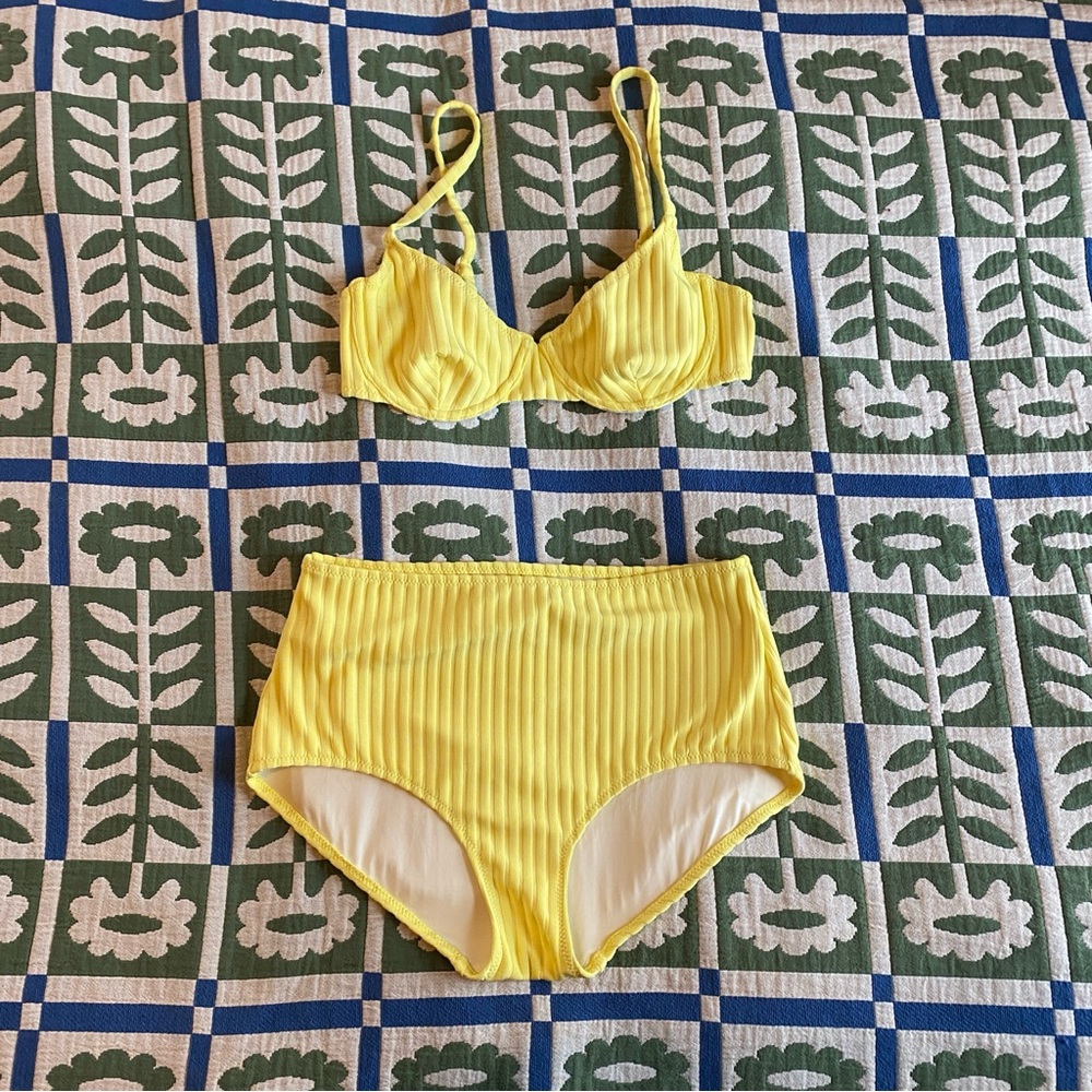 SOLD Madewell Yellow bikini set with high-waisted bottoms and adjustable straps